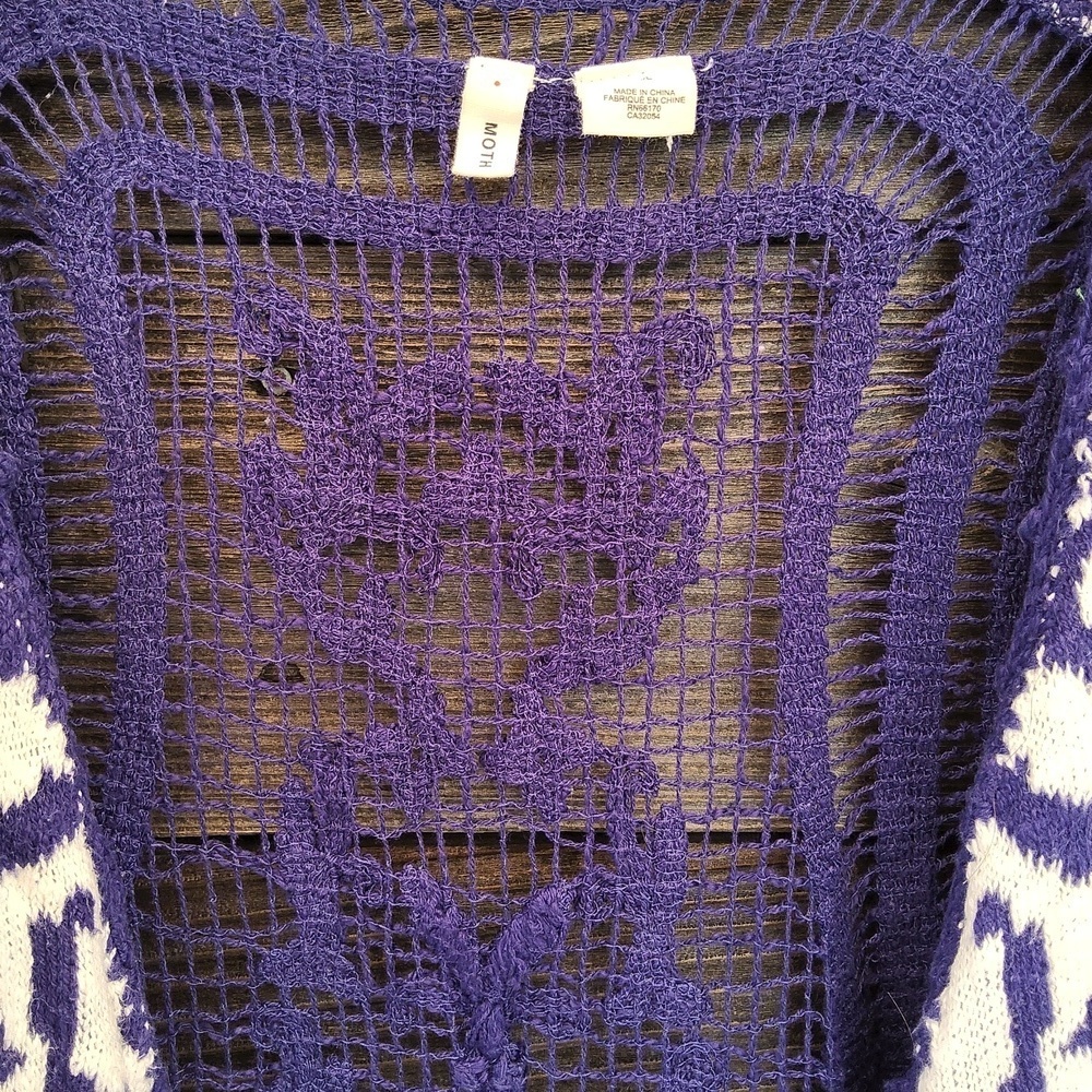 MOTH Anthropologie Purple & White Patterned Sleeveless Vest Size M/ L - Picture 6 of 9